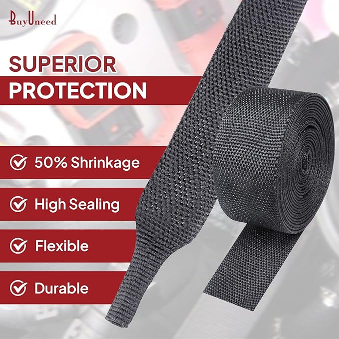 Heat Shrink Braided Sleeving, 2:1 Ratio Shrinkable Fabric Tubing Sleeve Abrasion Protection Cable Wire Sheath (1/2"-25ft)
