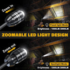 LIVOWALNY 2000LM LED Work Light Compatible with Dewalt 20V Battery, 20W Flood Light, 12" Flexible Gooseneck, Flashlight Lights with USB-A & Type-C Charging Port, Low Voltage Protection (No Battery)