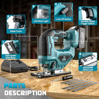 Jigsaw Compatible With Makita 18V Battery, Cordless jig saw tool, 0°- 45° Bevel Cuts, LED Light with 3 Position Orbital Setting for Cutting (With 5Ah Battery & Charger Station Kit)