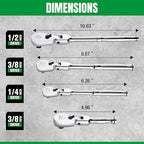 SK 4-Piece Flex-Head Ratchet Set, 1/4", 3/8", 1/2" Drive Ratchet, 90-Tooth, Premium CR-V Construction, Reversible Design, with Contoured Handle
