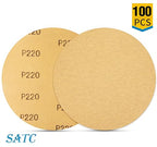 S SATC 100 PCS PSA Sanding Discs 6 Inch Adhesive Backed Sandpaper 220 Grit Sander Attachment for Drill Self Stick Aluminum Oxide Round Automotive Sandpaper with Sticky Back