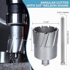 KEENTECH Carbide-Tipped Annular Cutter, 2-3/8" Diameter x 2" Depth, 3/4" Weldon Shank (2 Flat), High Speed Cutting TCT Mag Drill Bit with Pilot Pin for Harder Material, Stainless Steel, Cast Iron