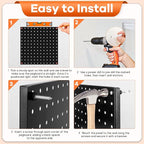 88 PCS Pegboard Panels Metal Black with Accessories Kit, Heavy Duty Steel Peg Boards Wall Tool Organizer with Screw, Bins, Hooks, Peg Locks for Garage, Tool Storage, Office, Craft Room, Kitchen