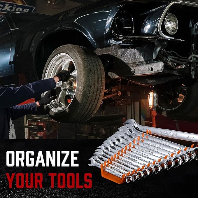 ALOANES 104-Slot Metal Wrench Organizer, Heavy Duty Wrench Organizer Tray for Tool Box, Fit SAE & Metric Wrench Storage, 8 Pack Wrench Holders(Orange)