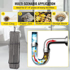 VEVOR Drain Cleaning Cable 100 FT x 3/8 Inch, Solid Core Steel Sewer Cable with 4 Cutter for 2" to 4" Pipes, Sewer Auger Cleaner Cable for Sink, Floor Drain, Toilet