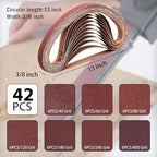 42 Pcs 3/8 x 13 Inch Sanding Belts,3/8x13 Sanding Belts Sandpaper for Air Belt Sander,6 Each of 40/60/80/120/180/240/400 Grits Abrasive File Belts for Wood Sanding and Metal Polishing