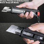 HAUTMEC 25mm Extra Heavy Duty Utility Knife with Double Lock Mechanism, Auto-Lock and Ratchet- Lock for Double Safety, SK2 Sharp Black Blade for Industrial or Construction Applications HT0254-KN