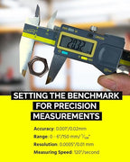 iGAGING Absolute Origin 0-6" Digital Caliper, IP54 Stainless Steel, SPC/USB Output Port, Fraction Reading, Depth Base, Case, Manual, Battery
