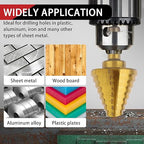 Step Drill Bit Set, 6 Pcs High-Speed Steel Step Drill Bit with Automatic Center Punch for Metal, Wood, Plastic, 50 Sizes HSS Step Bit with Aluminum Case for DIY Lovers, 1/8" to 1-3/8"