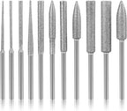 Stone Carving Set Diamond Burr Bits Compatible with Dremel, 11PCS Polishing Kits Rotary Tools Small Long Cone Accessories with 1/8’ Shank For Carving, Engraving, Grinding, Stone, Rocks, Jewelry, Glass