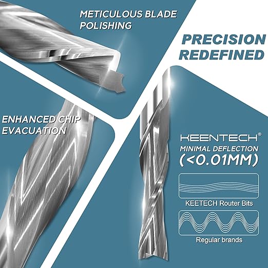 KEENTECH 1/2" Shank Downcut 2 Flute Flat Tip Sprial Router Bit for CNC Router Machine, 1/2" Cutting Diameter, 1-1/2" Cutting Depth, for Wood Cutting, Custom Furniture, Slot Mortise, Engraving