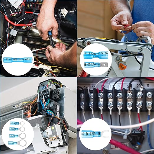 Kuject 200PCS Heat Shrink Wire Connectors Kit, Electrical Waterproof Crimp Butt Terminals, Insulated Spade Connectors for Automotive Marine Boat Truck, Include Rings Forks Spade Butt Splices