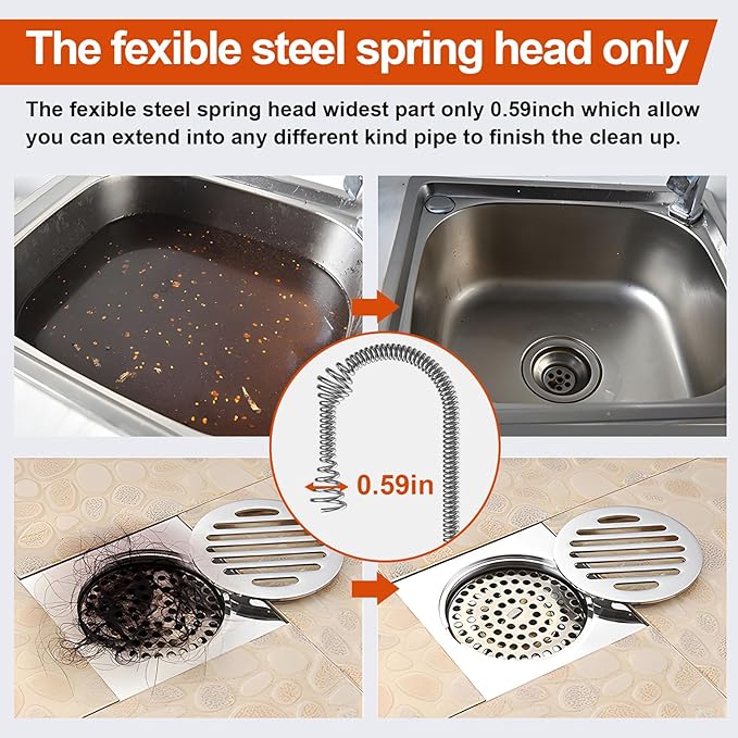 Drain Auger, Drain Snake With Drill Adapter, 25ft Plumbing Auger Heavy Duty Flexible Sink Steel Plumbing Auger Bathroom Hair Clog Removal Tool, Manual Or Powered for Shower & Bathtub Clog