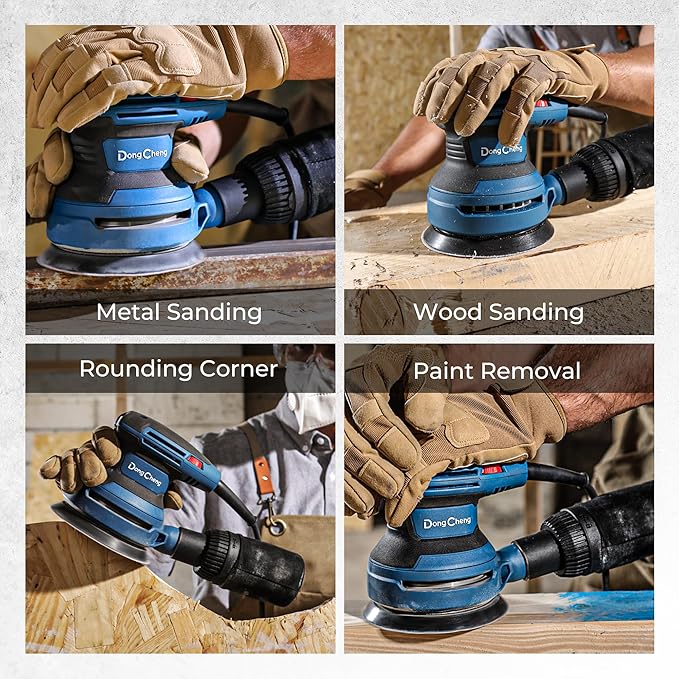 Dong Cheng 5-Inch Random Orbital Sander 380W 12800OPM Electric Palm Sander, 6 Variable Speeds, with 20pcs Sandpaper & Detachable Dust Bag, Power Sander for Woodworking, Sanding & Polishing