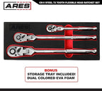 ARES 42028 - Flex Head Ratchet Set - 3-Piece 72-Tooth Ratchet - Premium Chrome Vanadium Steel Construction & Chrome Plated Finish - 72-Tooth Quick Release Reversible Design with 5 Degree Swing