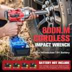 Cordless Impact Wrench 3/8" Compatible with Milwaukee 18V Battery, 600Ft-lbs (800N·m), Brushless Electric Impact Driver, 2400 RPM, LED Light – Compact, Light-Duty(No Battery)