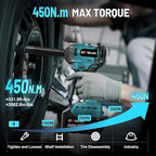 450N.m/332Ft-lbs Brushless Impact Wrench,1/2" Cordless Impact Gun with 4.0Ah Battery & 6 Sockets, Electric Impact Driver for Car/DIY Furniture/Lawn Mower/blue (450N)