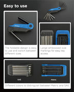 14PCS Folding Allen Wrenches Sets(Metric and SAE), Metric Allen Key Set 2mm- 6mm, SAE Hex Key Set 5/64”- 1/4", Folding Hex Keys for Home Repair and Bikes（EDC）