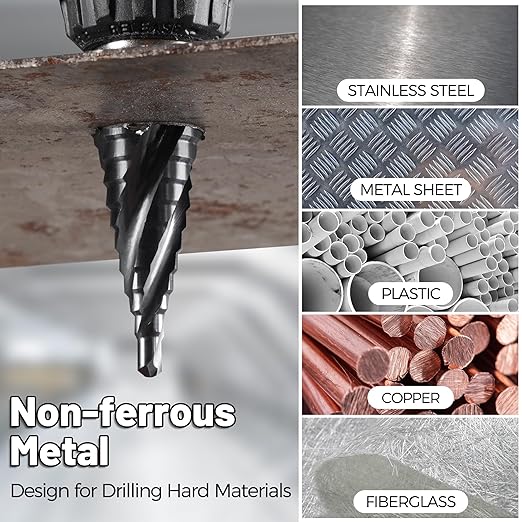 Cobalt M35 Step Drill Bit 1/4" to 3/4", TiAlN Coating 4 Spiral Flute Step Bit for Stainless Steel, Metal, Aluminum, Plastic