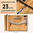 Wrench Roll Organizer (NOT for Ratcheting Wrench),Wrench Roll Up Pouch with 23+1 Pockets,Heavy Duty Tool Roll for Metric & SAE Wrenches,Large Wrench Holder Organizer Bag for Men,Mechanics(Brown)