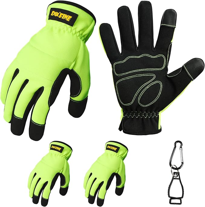DULFINE High Performance Work Gloves For Men(3 Pairs Pack),Hi-Vis Yellow Color,High Dexterity Touch Screen For Multipurpose,Excellent Grip (Extra Large)