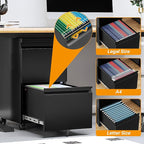 2 Drawer File Cabinet On Wheels Mobile Cabinet with Lock Under Desk Metal Filing Cabinet On Rollers Small Rolling File Cabinet Black Printer Stand for Home Office Fully Assembled
