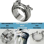 Quick Release Stainless Steel 2.5 V Band Clamp with Male Female V Band Flange for Exhaust, Turbocharger, Turbo or Downpipe, Sold In Pair (2.5''), Silver