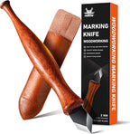 RAVS Marking Knife Woodworking and Leather Sheath, Double Bevel Striking Woodworking Marking Knife, Rosewood Handle Scribing Knives with Leather Sheath, High Carbon Steel Blade with Titanium Coating