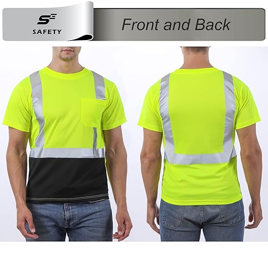 sesafety Hi Visibility Shirts for Men, Safety Shirts with Reflective Strips Class 2, Hi Vis Construction Work Shirt with Pocket Yellow M