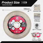 Diamond Tile Saw Blade - 4''(105mm) Cutting & Grinding Disc Wheel with 5/8"-11 Flange for Porcelain Ceramic Tile Marble Granite Artificial Stone with X Mesh Rim for Angle Grinder