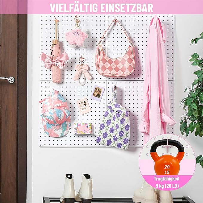 HUHOLE Pegboard Hooks 4 Inch 50PC, Pink Peg Board Hooks, Fit 1/4" or 1/8" Pegboard, Ideal Peg Board Organizer Accessories for Wall Display, Crafts Organization, Kitchen Organizer (Pink, 4 Inch)