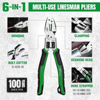 SK 8-Inch Multi-use Linesman Pliers, 6 IN 1, Premium CR-V Steel Construction, Ergonomic Anti-slip Handle for Comfortable Grip