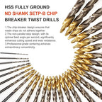COMOWARE 29Pcs Stepped Point Drill Bit Set, 1/16" – 1/2" Drill Bit Index, HSS M2 Jobber Drills Bits, No Pre-Drilling, Titanium-Coated, 3-Flat Shank, Drills Bits Set for Metal/Plastic/Acrylic/Wood