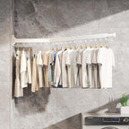 Clothes Drying Rack,Laundry Drying Rack,Wall Mounted Clothes Rack,Laundry Rack Wall Mount,Folding Retractable Collapsible Drying Rack Clothing (Three-Poles,Loop Hooks,White)