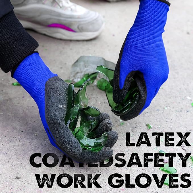 Evridwear Crinkle Latex Rubber Hand Coated Safety Work Gloves for Men Women General Multi Use Construction Warehouse Gardening Assembly Landscaping (XK-Size) Blue 120 Pairs Pack