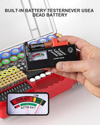 Battery Organizer Storage Holder Box Case with Tester, Ultra-Large 280+ Batteries Double-Sided Variety Pack,Holds AA AAA 4A C D Cell 9V 3V Lithium18650 LR44 CR2 CR123 CR1632 - Red