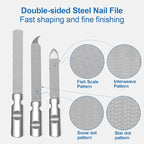 Stainless Steel Nail File (3 Pack) for Natural Nails, Metal Nail Files with Sharp Pointed Tip Fingernail File Sheath Case Double Sided Reusable Flat File Manicure Tool Home Salon Travel Use Men Women