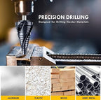 Four Sprial Flute M35 Cobalt Step Drill Bit, 1/4"-1-1/8" Ultra TiAIN Coated Unibit Step Bit, 1/4" Hex Shank Drill Bit for Metal, Stainless Steel, Aluminum, Copper, Wood, PVC