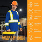 Hi Vis Safety Long Sleeve Shirts，High Visibility Class 3 T Shirts with Reflective Strips and Pocket, Quick Dry Mesh Construction Work Shirt for Men/Women (Blue,3XL)
