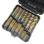 SAE 99PCS Titanium Coated Drill Bit Set, 135° Tip High Speed Steel, Twist Drill Bit Set with Storage Case for Aluminum, Copper, Soft Alloy Steel, Wood, Plastic Size from 1/16" to 3/8"