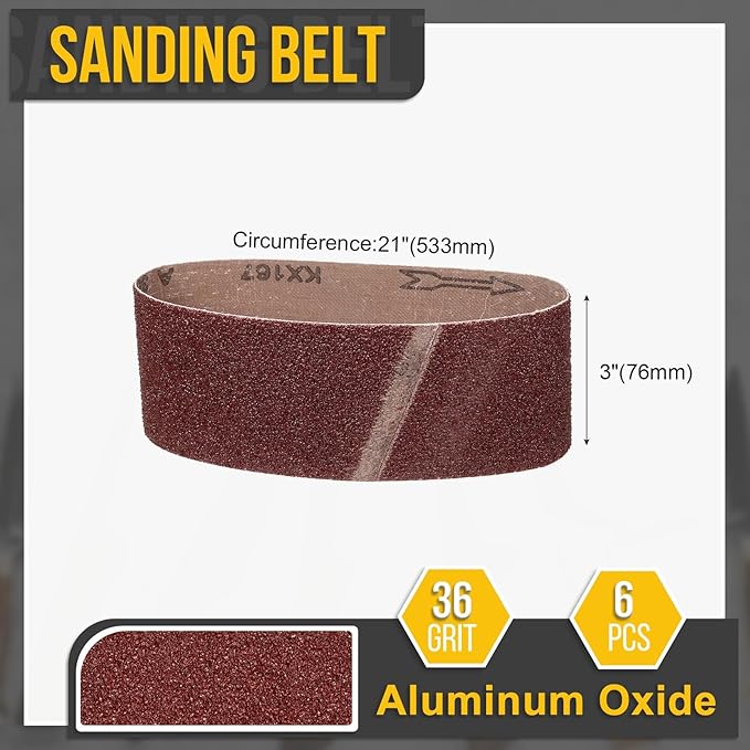 3 x 21 Inch Sanding Belt, 6 Pcs 36 Grit Knife Sharpener Belts Work Sharpening for Belt Sander Knife Carving Tool Metal Working