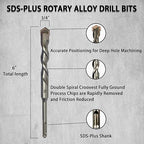 Direko 5-Piece 3/4 inch x 6 Inch SDS Plus Rotary Hammer Drill Bits Carbide Tipped Concert Drill Bits for Concrete, Brick, Cement Walls, Stone, Hammer Drill Bits for Concrete