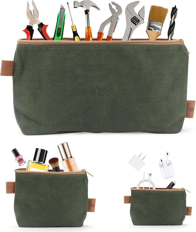 Canvas Zipper Pouch, 3 Pack Small Tool Pouch Organizer, Heavy Duty 16OZ Waxed Canvas Mini Zipper Bag Pouch, 5.7/6.7/12.3 Inch Tool Multipurpose Water Resistant Storage Pouches