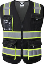 JKSafety Hi Vis Reflective Safety Vests for Men Women High Visibility Vest with Pockets Mesh Fabric Construction Safety Apparel Neon Vest for Work (220-Black XXL)