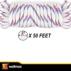 Wellmax Diamond Braid Nylon Rope, 3/8 in X 50 Foot, UV Resistant, High Strength and Weather Resistant - Red and White