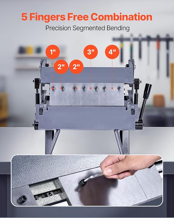 VEVOR Box and Pan Brake, 12 in Sheet Metal Bending Brake, 20-Gauge Mild Steel Capacity, 0-135 Degree Adjustable, Metal Bender Machine with 5 Fingers, Heavy-Duty Aluminum Folder for Precise Bending