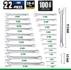 SK Combination Wrench Set, Metric 6 to 32mm, 22-Piece, SuperKrome Finish, Premium CR-V Construction, with Rolling Pouch