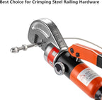 10 Ton Hydraulic Cable Crimper Hand Tool for 1/8, 3/16 Stainless Steel Cable Railing Fittings, Heavy Duty Head, Come with 8 Pairs Dies and Cable Cutter