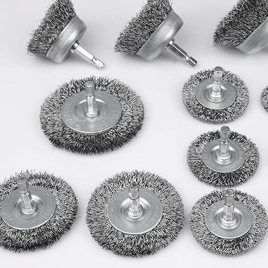 Wire Wheel Cup Brush Set,0.012-Inch Coarse Crimped Carbon Steel,Die Grinder Wire Brush for Drill,1/4In Hex Shank,Wire Drill Brush Se (12 Pack)