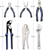 6-Piece Home Maintenance Tool Kit for Men, Including Groove Joint, Long Nose, Diagonal Cutting, Locking Pliers, Adjustable Wrench and Linesman Pliers, with Storage Pouch